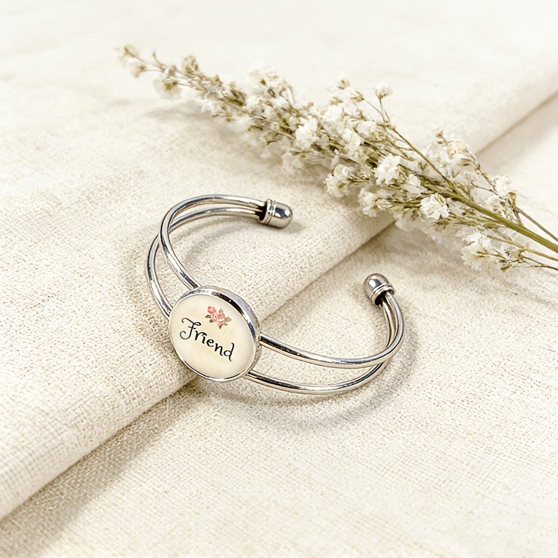 Women's Adjustable Open Bangle with Light Yellow Gemstone Inlay